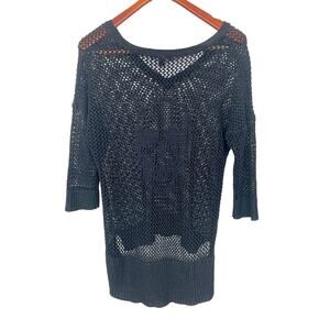 Rock & Republic Womens Sweater Sz M Crochet Mesh Witchy Goth Boho Whimsigoth